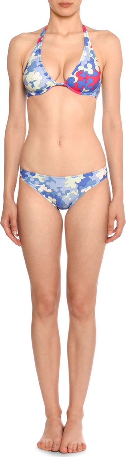 Emilio Pucci Halter Hydrangea-Print Two-Piece String Bikini Set