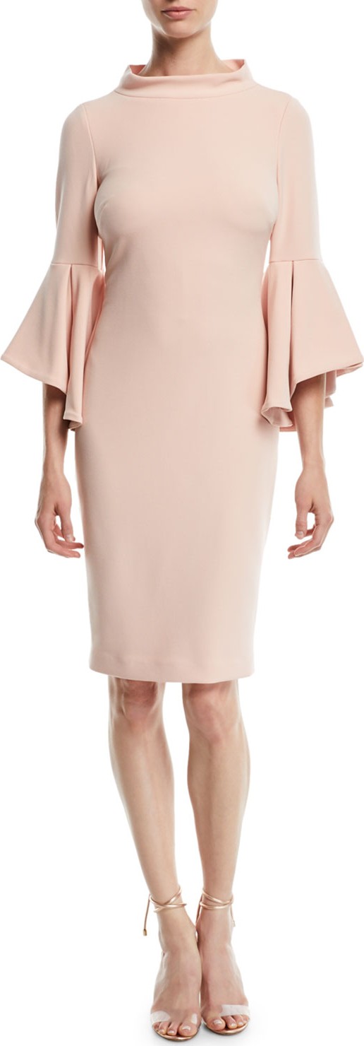 Badgley Mischka Bell-Sleeve Faille Cocktail Dress