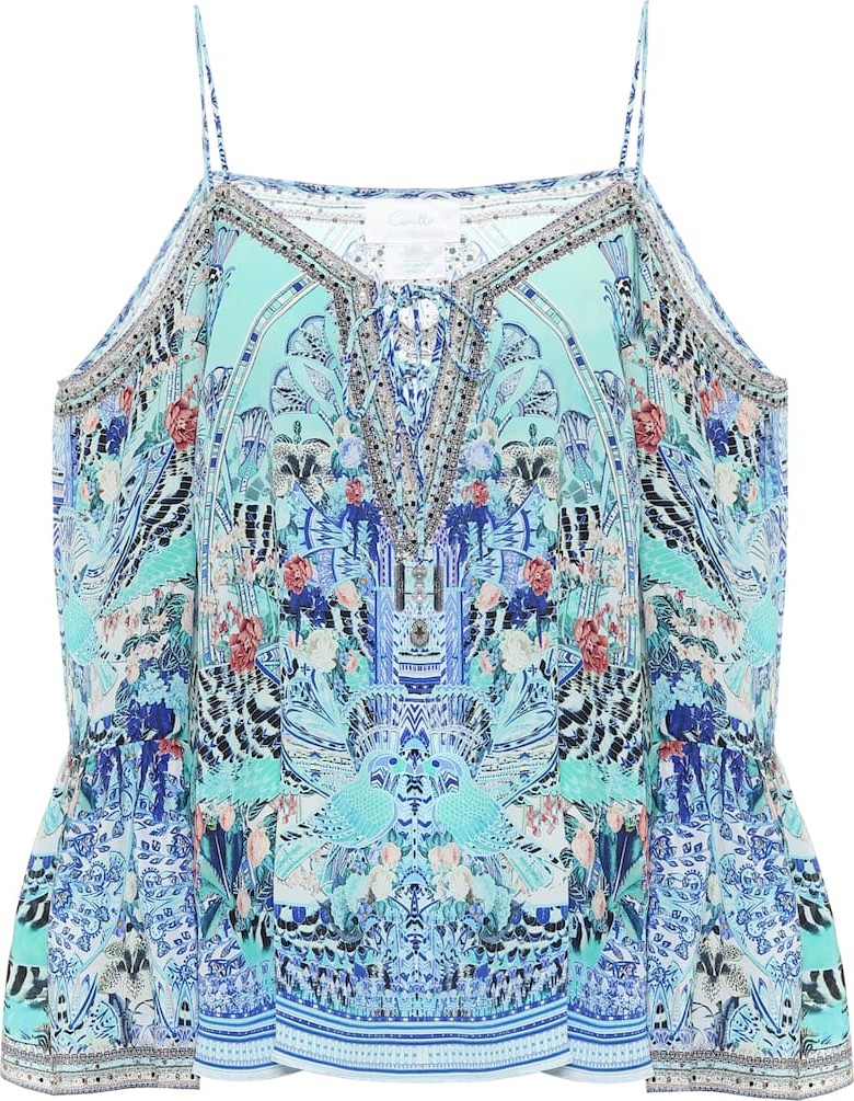Camilla Embellished printed silk camisole