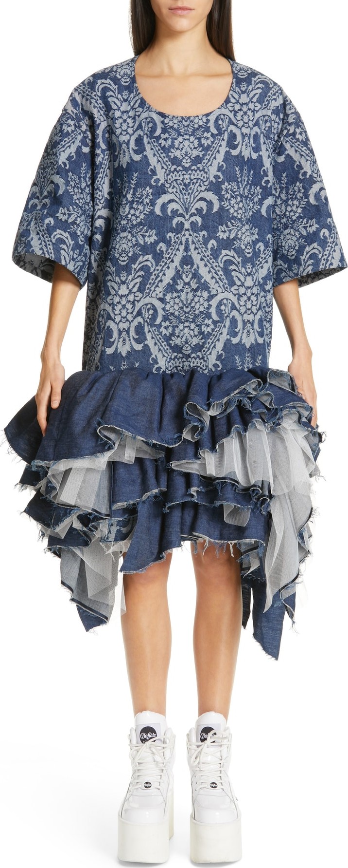 Junya Watanabe Denim Jacquard Tulle Dress