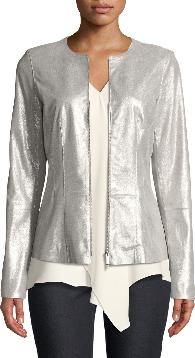 Lafayette 148 New York Maris Metallic-Weave Leather Jacket Lafayette 148 New York Maris Metallic-Weave Leather Jacket