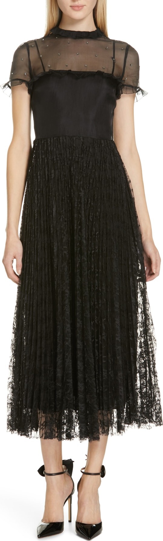 RED Valentino Studded Yoke Lace Skirt Maxi Dress