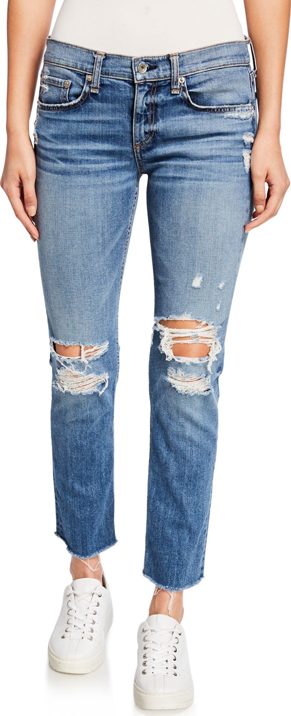 Rag & Bone Dre Low-Rise Ankle Slim Boyfriend Jeans with Ripped Knees