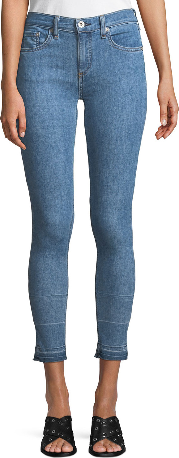 Rag & Bone Cropped Metallic-Hem Skinny Jeans