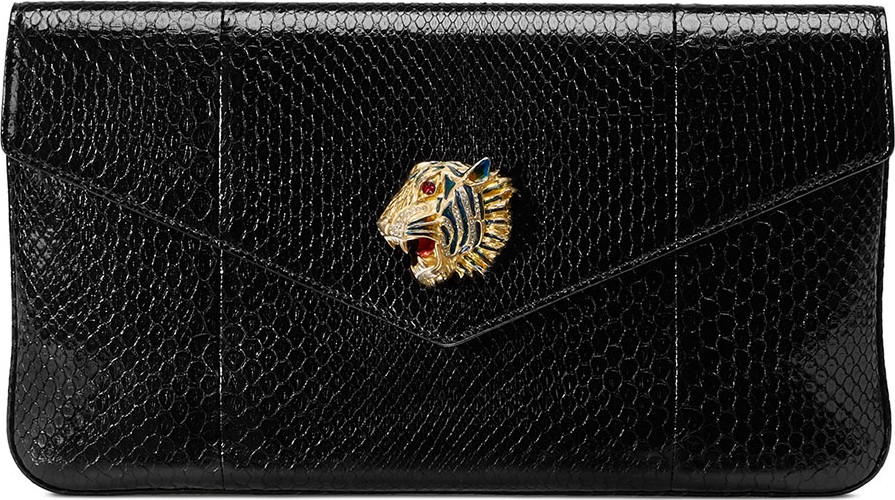 Gucci Rajah Python Clutch Bag with Tiger Head