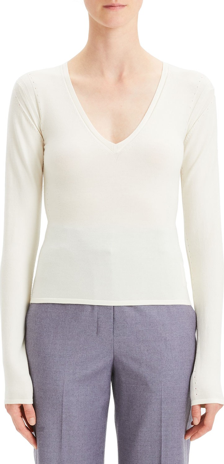 Theory Refine V-Neck Wool Long-Sleeve Pullover Sweater