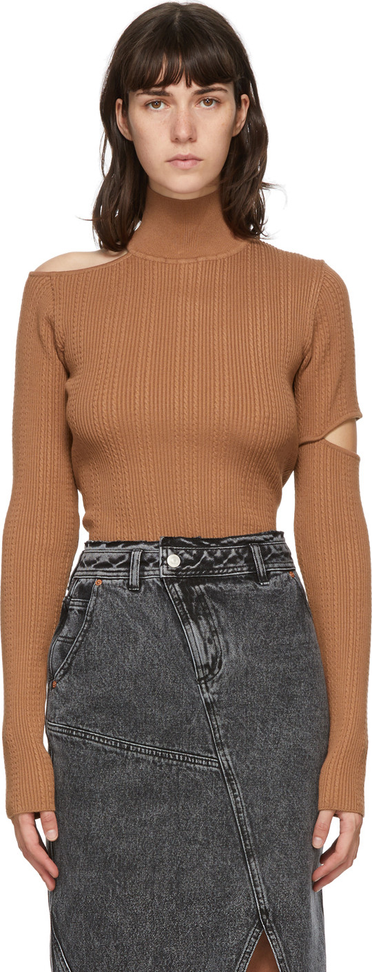 Andersson Bell - Brown Knit Slit Jessica Turtleneck
