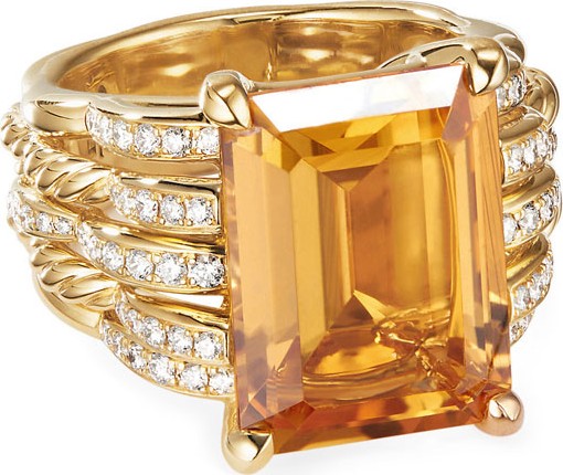 David Yurman Tides 18k Gold Diamond & Citrine Wide Ring, Size 7