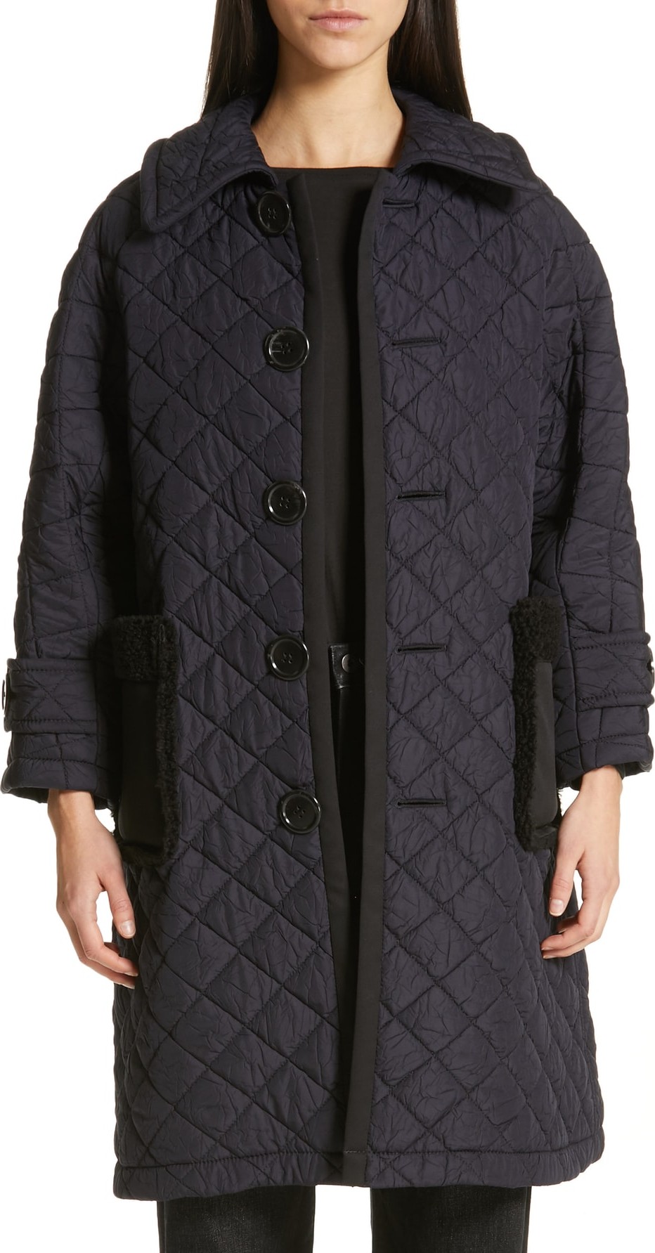 Tricot Comme des Garçons Quilted Coat with Faux Fur Trim
