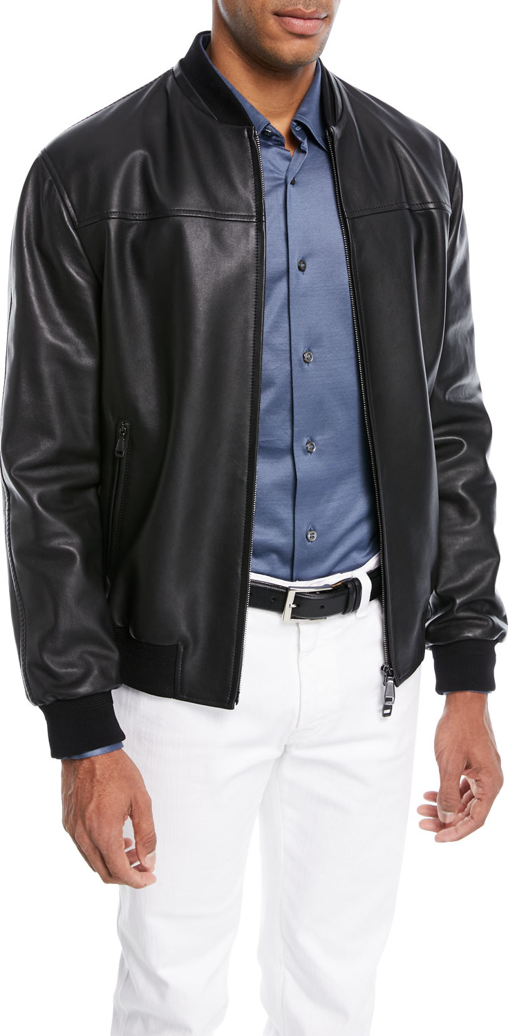 Brioni Leather Bomber Jacket