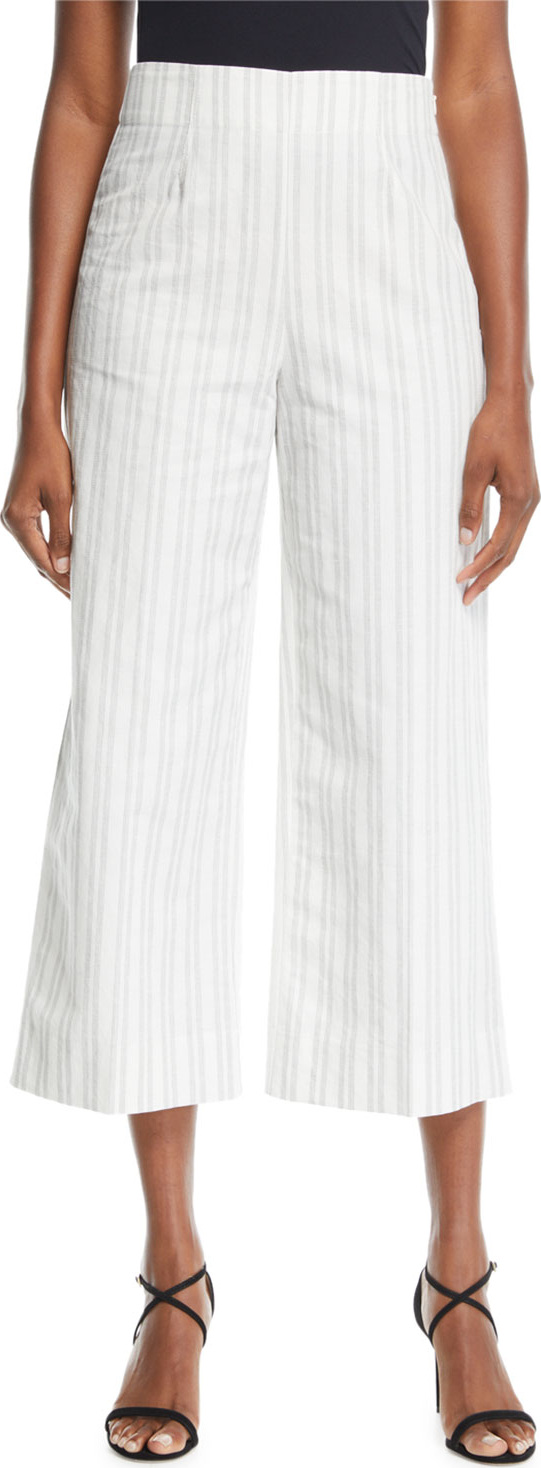 Rebecca Taylor Cropped Striped Cotton/Linen Pants