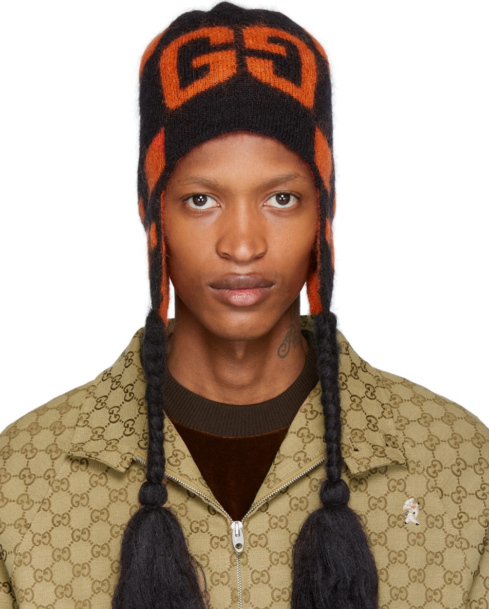 Gucci Black & Orange Mohair Ski Beanie