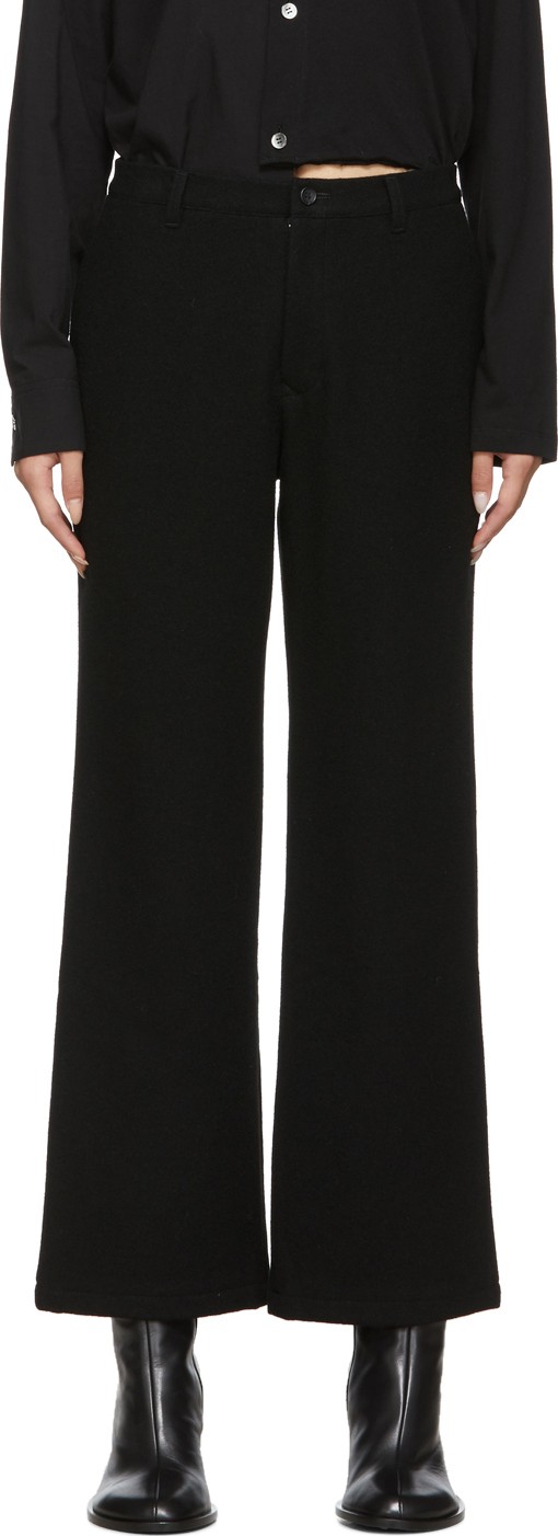 Yohji Yamamoto Black Flannel Straight Trousers