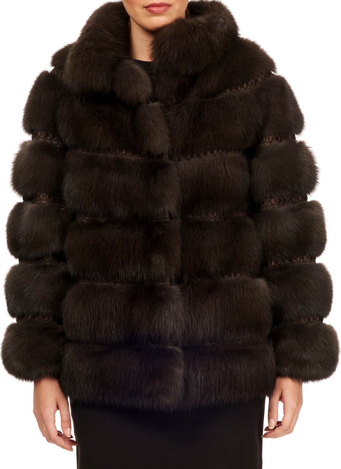 Pajaro Reversible Horizontal Sable Fur Jacket with Embroidery