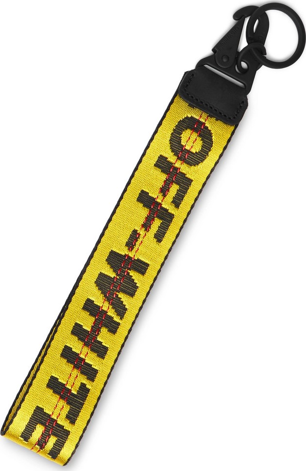 Off White Leather-Trimmed Logo-Jacquard Webbing Key Fob