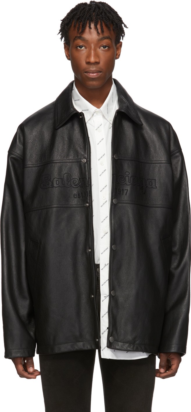 Balenciaga Black Grainy Leather Snapped Jacket