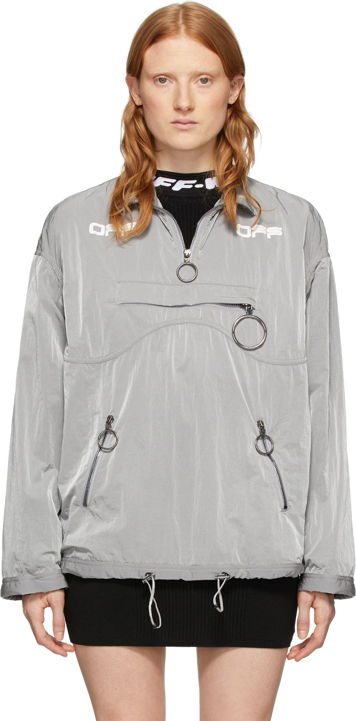 Off White Grey Nylon Anorak Pullover Jacket