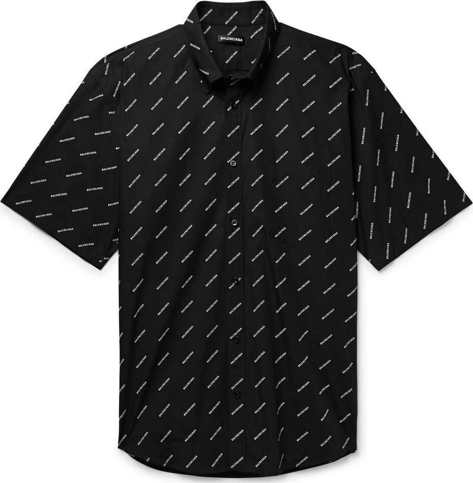 Balenciaga Button-Down Collar Logo-Print Cotton-Poplin Shirt