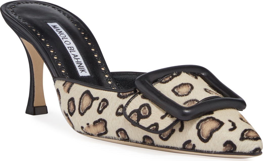 Manolo Blahnik Maysalebi 70mm Leopard Buckle Mules