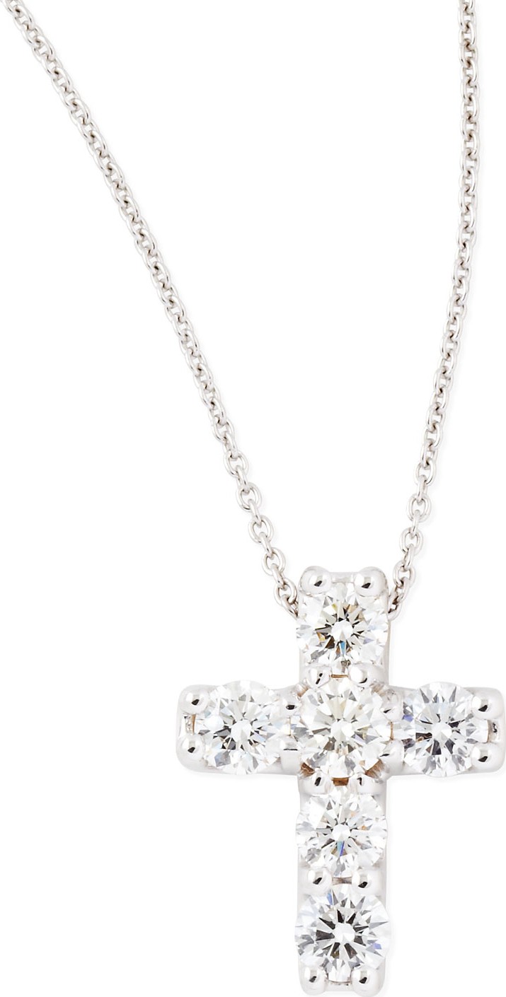 Roberto Coin 17" White Gold Diamond Cross Pendant Necklace, 1.06 TCW