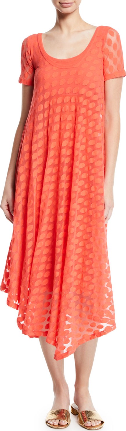 Fuzzi Short-Sleeve Asymmetric-Hem Dotted Dress