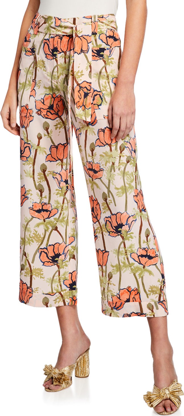 Tory Burch Gabriella Floral-Print Silk Full-Leg Pants