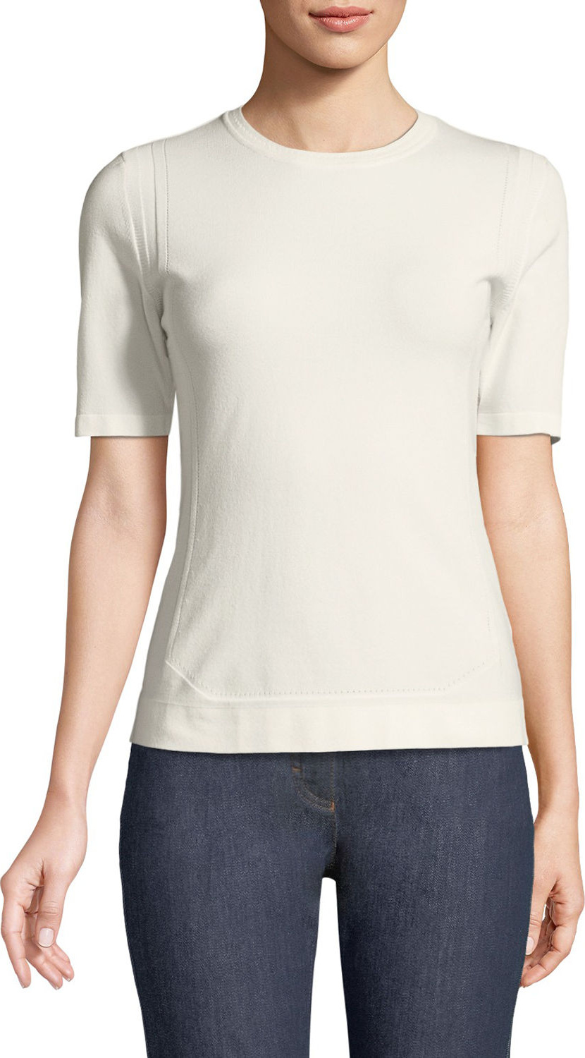 Escada Short-Sleeve Crewneck Pointelle Scuba Knit Top
