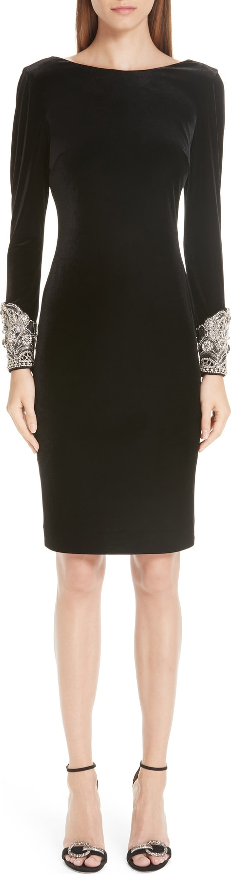 Badgley Mischka Beaded Cuff Velvet Cocktail Dress