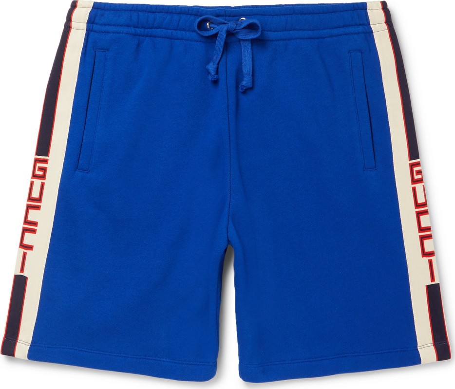 Gucci Wide-Leg Logo Webbing-Trimmed Loopback Cotton-Jersey Shorts