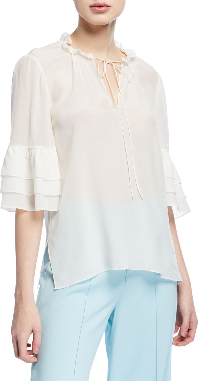 Alice + Olivia Julius Split-Neck Tiered-Sleeve Tunic Top