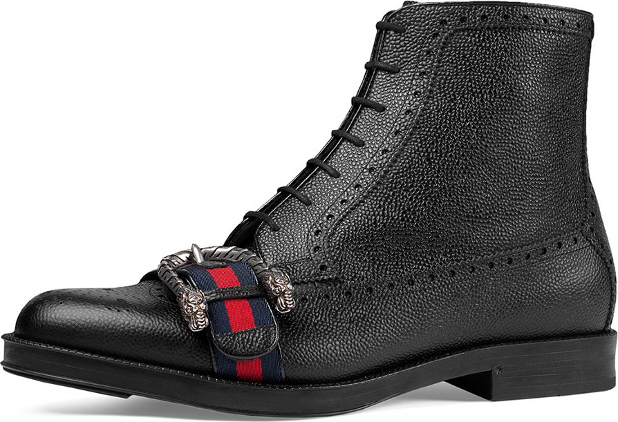 Gucci Leather Brogue Boot with Web
