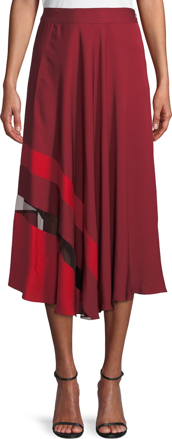 MILLY Combo Pleated Stretch-Silk Skirt