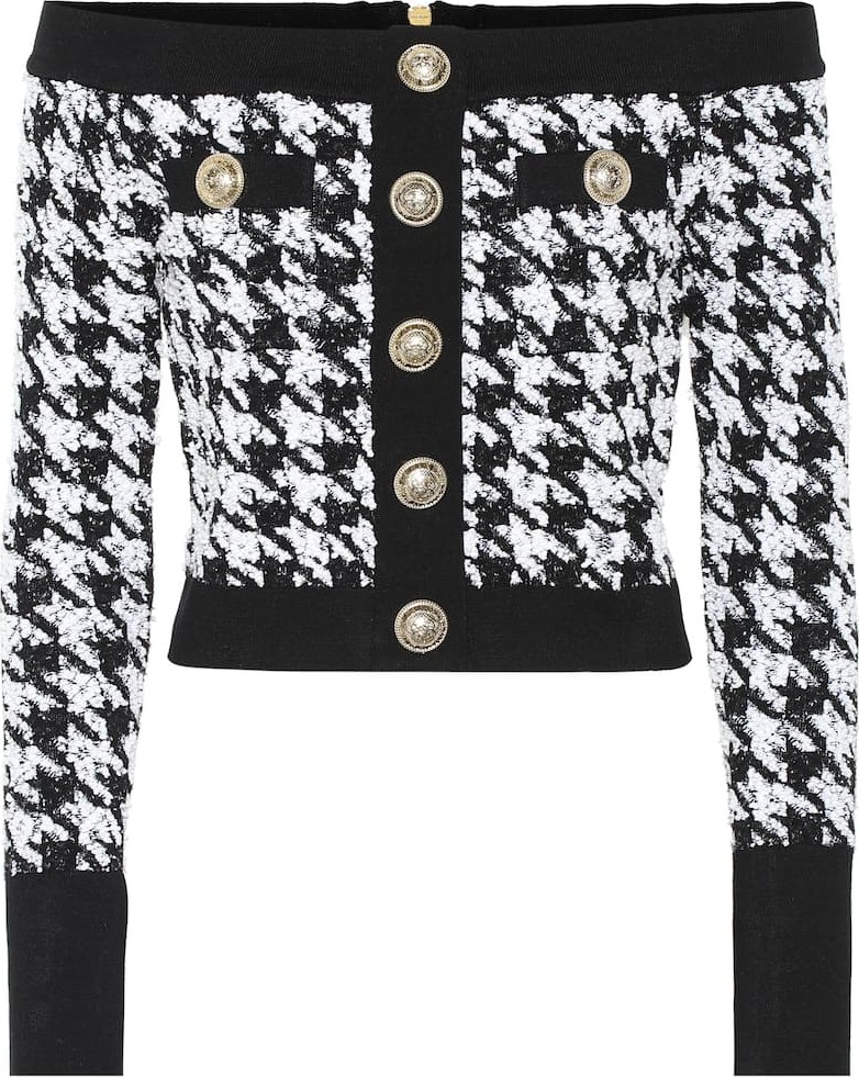 Balmain Bouclé off-the-shoulder sweater