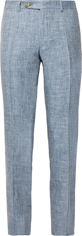Canali Dusty-Blue Kei Slim-Fit Tapered Mélange Linen and Silk-Blend Suit Trousers