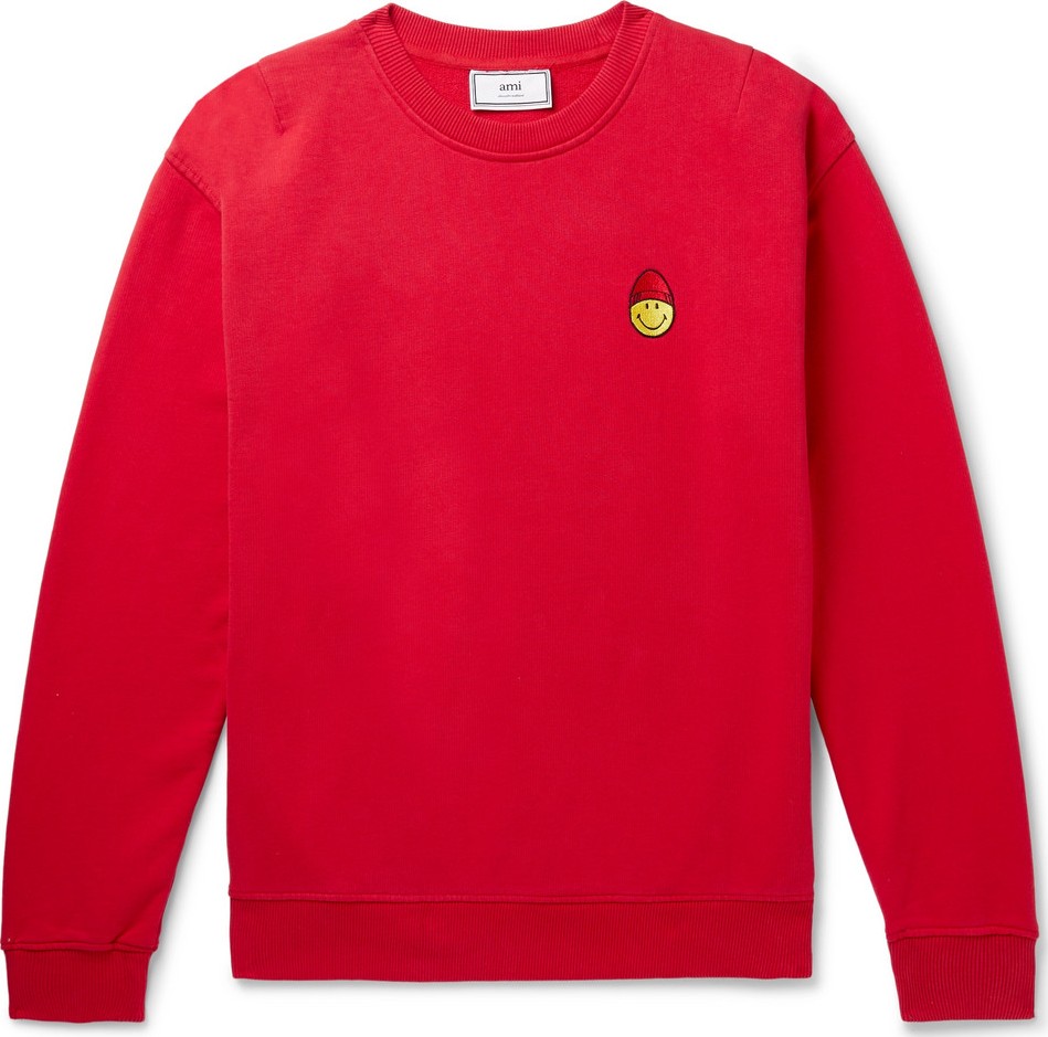 AMI + The Smiley Company Appliquéd Loopback Cotton-Jersey Sweatshirt