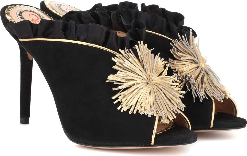 Charlotte Olympia Suede and satin mules