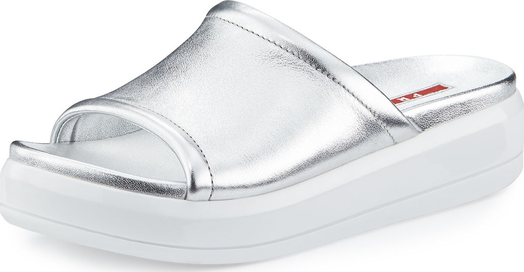 Prada Leather 35mm Platform Sport Slide Sandals