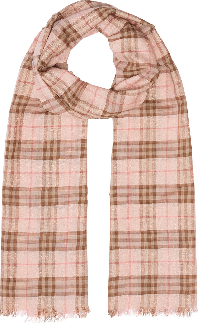 Burberry London England Metallic Vintage Check Gauze Scarf