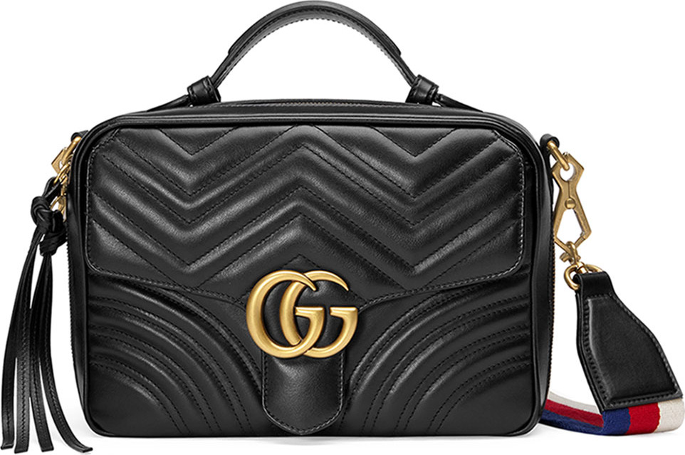 Gucci GG Marmont Small Chevron Quilted Leather Top-Handle Camera Bag with Web Strap