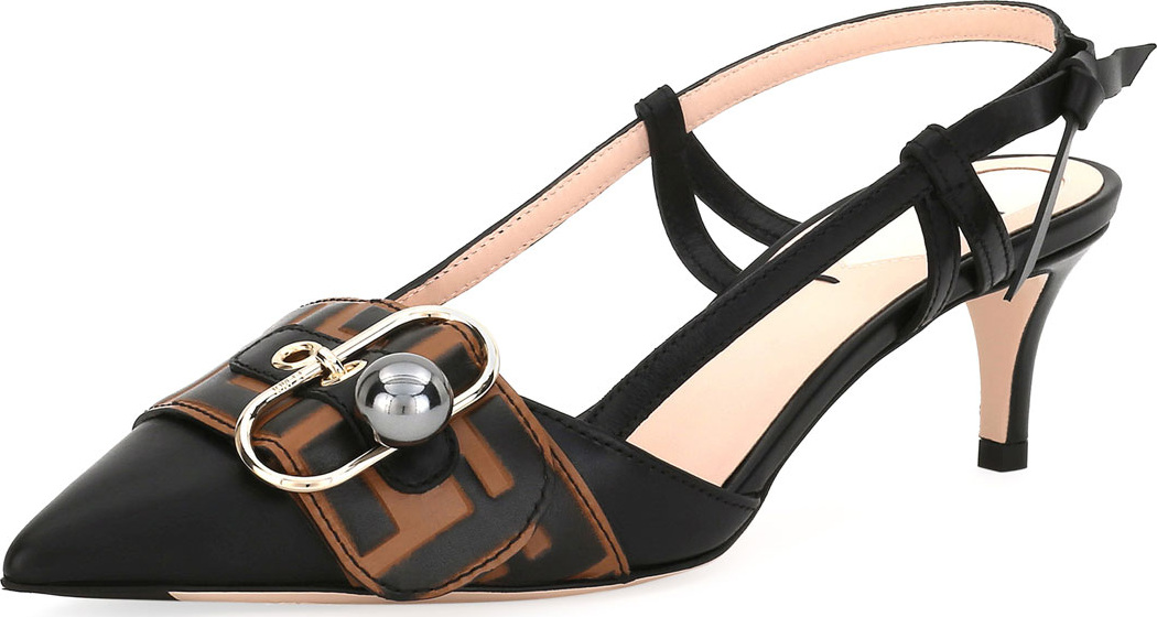 Fendi Pearland Leather Slingback Pump