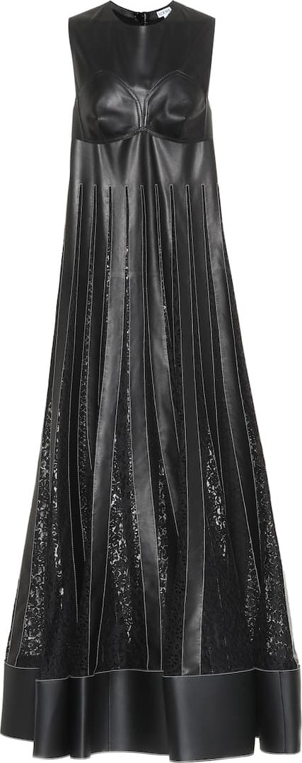 LOEWE Leather-trimmed maxi dress