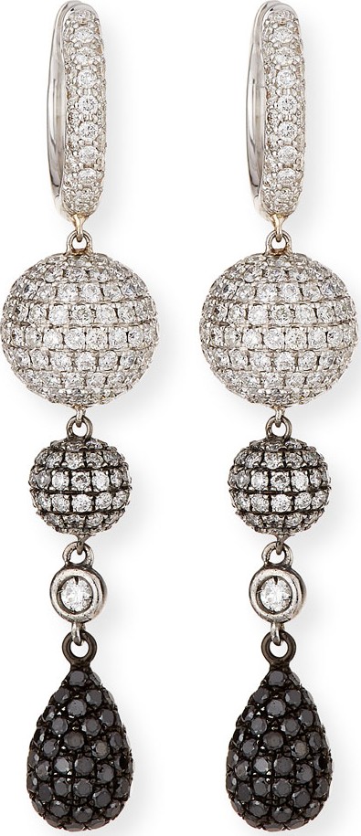 Mariani 18K White Gold Sphere Drop Earrings with Black & White Diamonds