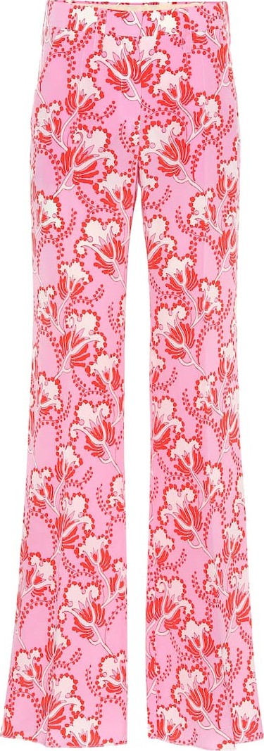 Valentino Floral silk crêpe mid-rise pants