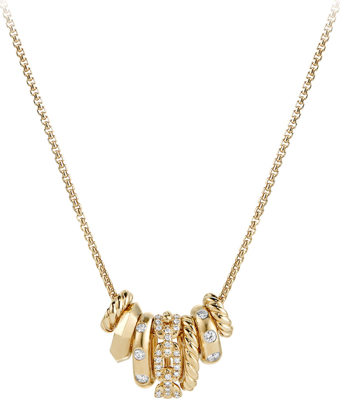 David Yurman Stax Small 18K Multi-Pendant Necklace with Diamonds