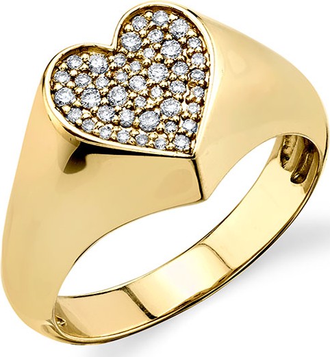 Sydney Evan 14k Small Diamond Heart Signet Ring, Size 6.5