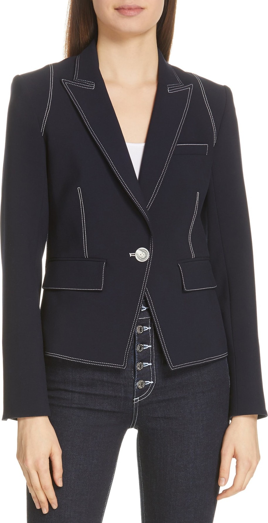 Veronica Beard Machenzie Contrast Stitch Dickey Jacket