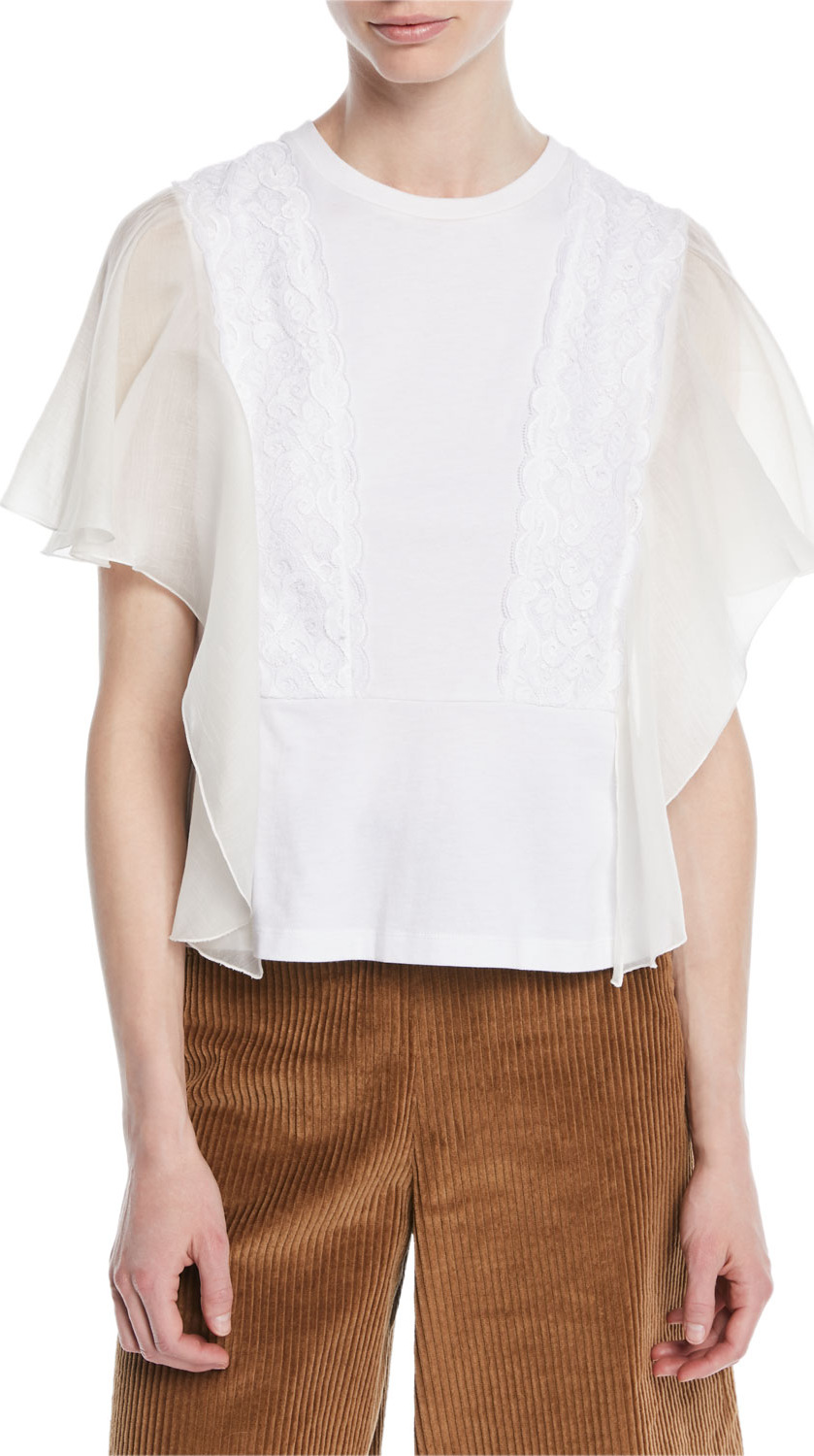 See By Chloé Sleeveless Lace Ruffle Top