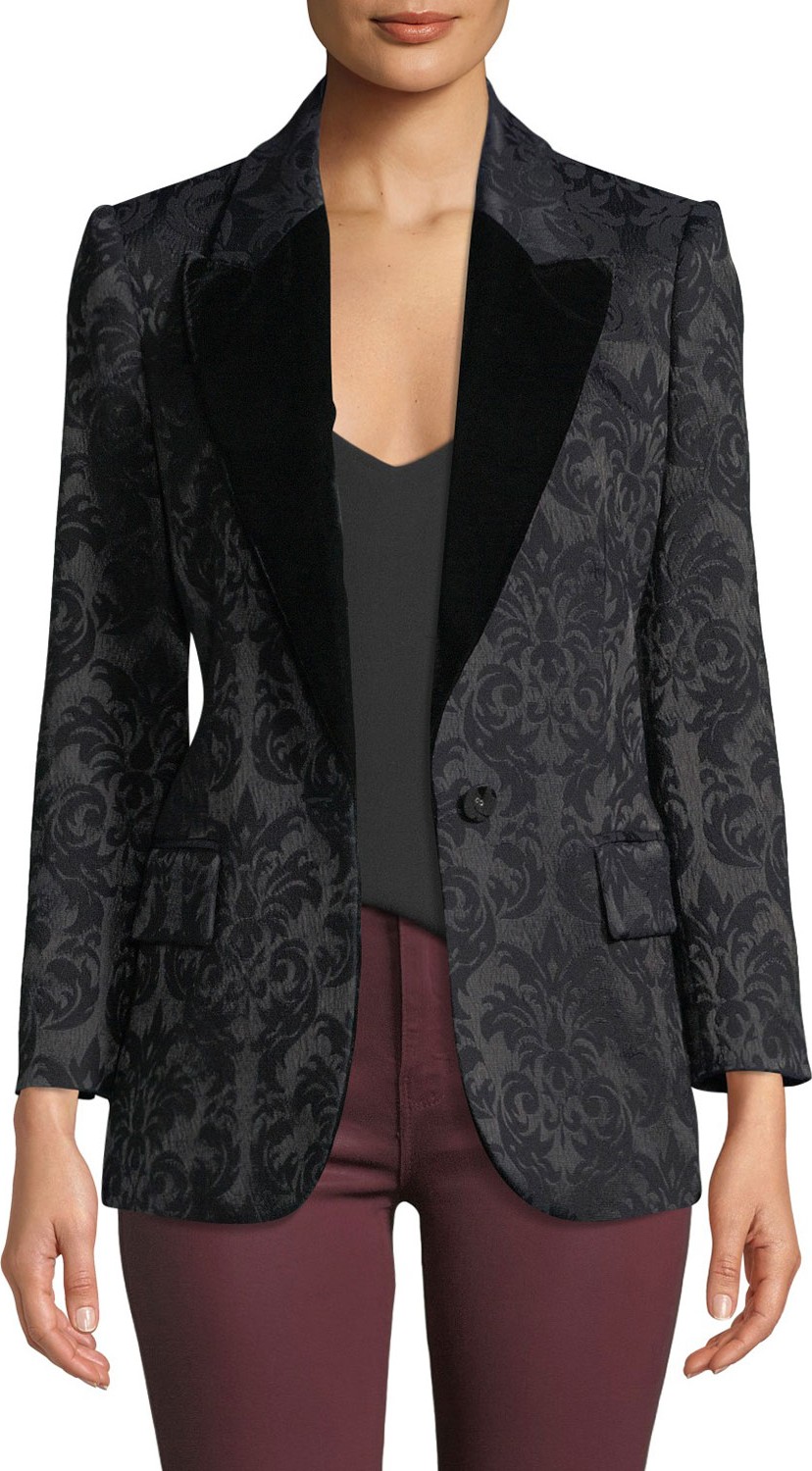 L'AGENCE Neval Jacquard Suiting Blazer with Contrast Lapels