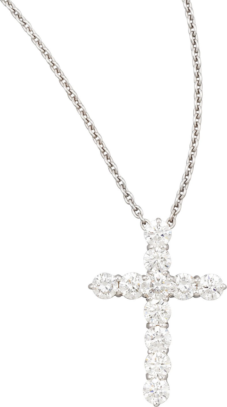 Roberto Coin 16" White Gold Med Diamond Cross Pendant Necklace