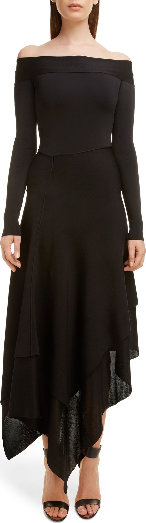 Victoria Beckham Long Sleeve Off the Shoulder Asymmetrical Dress